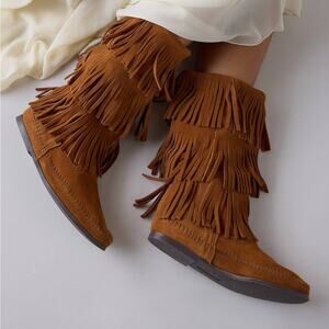 Minnetonka 3-Layer Fringe  Suede Boot Boho Festival